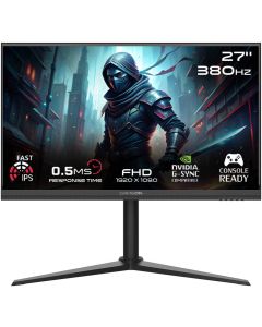 شاشات ألعاب GAMEON Midnight Pro Series مقاس 27 بوصة FHD سريعة IPS بدقة 1920 × 1080 ومعدل تحديث 380 هرتز ووقت استجابة 0.5 مللي ثانية وتقنية NVIDIA G-Sync وAMD FreeSync، لون أسود