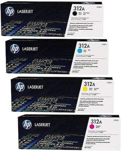 مجموعة كاملة من خراطيش الحبر الليزري الأصلية HP 312A (أسود، أزرق سماوي، أصفر، أرجواني)