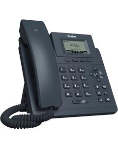 هاتف Yealink SIP-T30P بنظام IP – عمل كلاسيكي، خط واحد، هاتف IP للمستوى المبدئي، شاشة رسومية بإضاءة خلفية مقاس 2.3 بوصة، برنامج موحد، أسود
