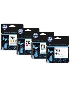 مجموعة خراطيش حبر HP 712 كاملة بسعة 29 مل (أسود، سماوي، أصفر، أرجواني) لطابعات DesignJet