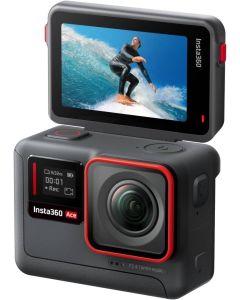 كاميرا أكشن Insta360 Ace بدقة 4K بمعدل 120 إطارًا في الثانية، مقاومة للماء، مزودة بمستشعر 1/2" مع تقليل الضوضاء بالذكاء الاصطناعي، تصوير فيديو HDR نشط، صور بدقة 48 ميجابكسل، شاشة قابلة للطي 2.4 بوصة، وتركيب مغناطيسي سهل – أسود.