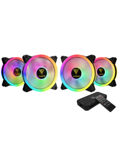 مجموعة مراوح تبريد GAMDIAS AEOLUS M2-1204R ARGB، 120 مم، RGB قابلة للعنونة بثلاث حلقات، محمل هيدروليكي، تحكم PWM، صندوق تحكم AEOLUS وجهاز تحكم عن بُعد، مجموعة مراوح هيكل عالية التدفق، أسود