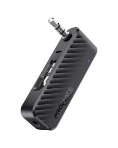 جهاز إرسال Promate AirLink-BT Compact AUX-to-Bluetooth v5.3 - مقبسان مقاس 3.5 مم، تشغيل لمدة 10 ساعات (بطارية 200 مللي أمبير/ساعة)، قابس AUX قابل للطي للاستخدام أثناء الطيران - أسود