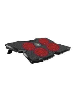 Promate AirBase-3 Height Adjustable Ergonomic Laptop Cooling Pad with 5 High-Speed Silent Fans, Dual USB Ports, and LED Speed Display – Supports Laptops up to 17"