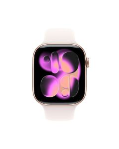 ساعة آبل سيريس 11 بنظام تحديد المواقع ‏(GPS) مقاس 42 ملم، هيكل من الألومنيوم باللون الذهبي الوردي مع سوار رياضي باللون الوردي الفاتح