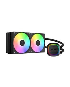 مبرد وحدة المعالجة المركزية السائل GAMDIAS AURA GL240 V2 ARGB مقاس 240 مم، قاعدة نحاسية كاملة، محرك مضخة 12 فتحة 10 أقطاب، مروحتان هيدروليكيتان PWM مقاس 120 مم (800-1800 دورة في الدقيقة)، متوافق مع LGA1700 وAM5، رأس مضخة دوار، أسود