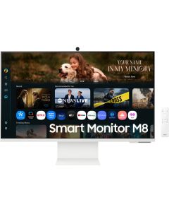 شاشة سامسونج فيجن الذكية بتقنية الذكاء الاصطناعي، مقاس 32 بوصة، M8 M80F، شاشة 4K VA، دقة 3840 × 2160، معدل تحديث 60 هرتز، زمن استجابة 4 مللي ثانية، نظام تشغيل تايزن، صورة متكيفة، شريط ألعاب 2.0، لون أبيض