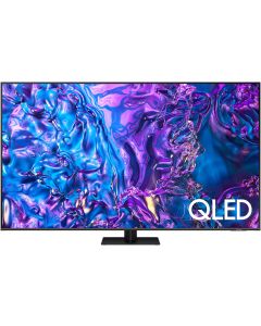 سامسونج تلفزيون ذكي QLED مقاس 75 بوصة 4K موديل Q70D بنظام تشغيل تايزن، مع ترقية ذكية بدقة 4K بالذكاء الاصطناعي، تقنية Quantum Dot، تصميم AirSlim، مزود بسماعة صوتية بقناة مزدوجة 2.0 بقوة 30 واط، اللون الرمادي.