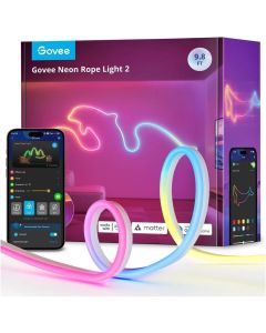 شريط إضاءة LED نيون Govee H61D3301 بطول 3 أمتار - شريط إضاءة مرن ذكي RGBIC مثبت مسبقًا، مع تحكم Wi-Fi وبلوتوث، ومتوافق مع المساعد الصوتي، وقاعدة بيضاء