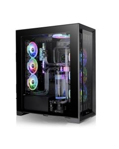 هيكل Thermaltake CTET500TGARGB كامل البرج - E‑ATX، 3 مراوح CT140 ARGB مقاس 140 مم، لوحة أم دوارة 90 درجة، زجاج مقسّى مزدوج، يدعم AIO مقاس 420 مم