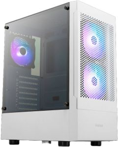 GAMDIAS TALOS E3 Mesh White Mid Tower Gaming Case – High Airflow Mesh Front, Tempered Glass, ARGB Fans, ATX/Micro ATX/Mini ITX Support, Liquid Cooling Ready