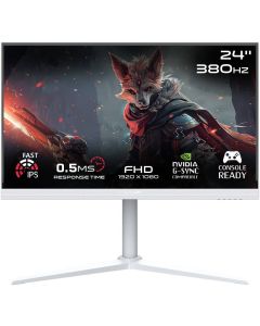 شاشة ألعاب GAMEON Artic Pro Series مقاس 24 بوصة FHD سريعة IPS بدقة 1920 × 1080 ومعدل تحديث 380 هرتز ووقت استجابة 0.5 مللي ثانية وتقنية NVIDIA G-Sync وAMD FreeSync، لون أبيض