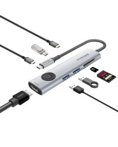 Promate ComandHub-Lite USB-C Multimedia Docking Station with 100W PD, 4K HDMI, 5Gbps USB, SD Card Reader & Ethernet Port – Grey