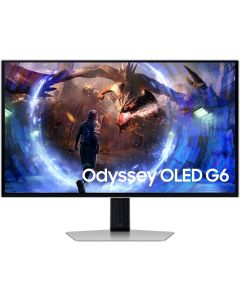 شاشة سامسونج أوديسي OLED G6 G60SD للألعاب، شاشة QHD OLED مقاس 27 بوصة، معدل تحديث 2560 × 1440 360 هرتز، وقت استجابة 0.03 مللي ثانية، تقنية AMD FreeSync Premium Pro، فضي