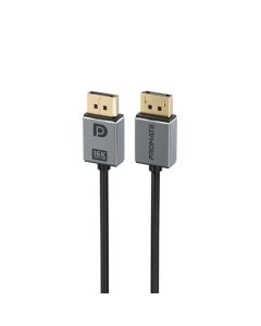 كابل Promate DPLink-16K DisplayPort 2.0 - دقة 16K، 60 هرتز، نطاق ترددي 80 جيجابت في الثانية، طول 2 متر، قفل مشبك آمن، HDR ديناميكي، دعم ثلاثي الأبعاد - غلاف موصل من الألومنيوم
