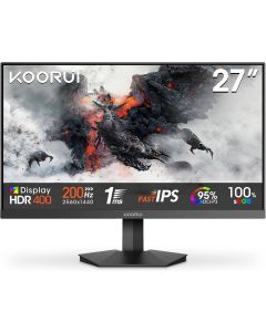 شاشة ألعاب كوروي مقاس 27 بوصة G2721P QHD IPS، 2560 Ax 1440، معدل تحديث 200 هرتز، 1 مللي ثانية (DIC)، وقت استجابة HDR 400، أسود
