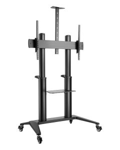 EQ TM 75–120 Metal Floor Stand for 75"–120" Interactive Flat Panel Displays, Heavy-Duty, max load 140Kg, vesa 200*200 to 1000*600mm, Free-Tilting Mechanism, Adjustable Camera & Equipment Shelve