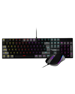 لوحة مفاتيح وماوس غشائيان سلكيان من GAMDIAS HERMES E5 2 في 1، لوحة مفاتيح كاملة الحجم بإضاءة خلفية RGB، مفاتيح غشائية معتمدة من GAMDIAS، 25 مفتاحًا، ماوس ألعاب مريح بدقة 3600 نقطة في البوصة، أسود ورمادي