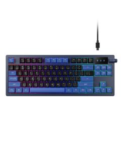GAMDIAS Hermes E7 Wired Gaming Keyboard, 75% Gasket-Mount Mechanical, Hot-Swappable Red Switches, PBT Keycaps, Volume Knob, 1000Hz Polling, 64KB Onboard Memory, Black & Blue