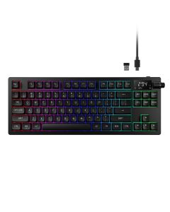 لوحة مفاتيح الألعاب الميكانيكية الهجينة GAMDIAS HERMES M7 TKL - مفاتيح حمراء قابلة للتبديل، ثلاثة أوضاع اتصال (سلكي/2.4 جيجاهرتز/بلوتوث)، بطارية بسعة 4000 مللي أمبير، شاشة عرض رقمية، معدل استجابة 1000 هرتز.