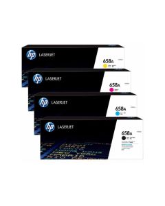 مجموعة كاملة من خراطيش الحبر الليزري الأصلية HP 658A (أسود، سماوي، أصفر، أرجواني)