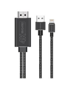 Promate MediaLink-LT Lightning-to-HDMI Cable – 4K, 60 Hz, Built-In Charging Bridge, Anti-Tangle Nylon Braid, All-in-One iOS Screen Mirror Solution – 1.8 m