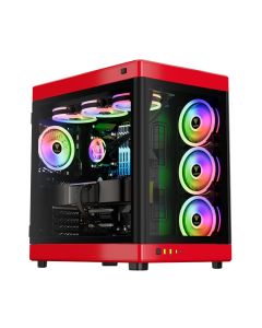 GAMDIAS NESO P1 Black/Red Full Tower Gaming Case – Tempered Glass, ATX/Micro ATX Support, ARGB Fans, High Airflow, Cable Management