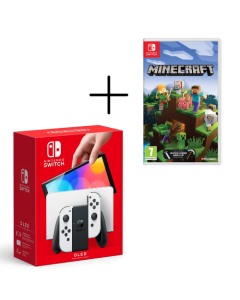 Nintendo Switch OLED Console Black & White Joy Con + Minecraft Bundle