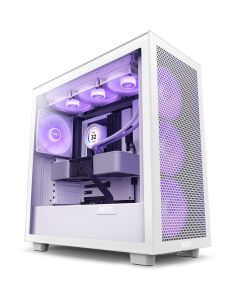 صندوق ألعاب NZXT H7 Flow V1 RGB ATX Mid Tower مع مراوح RGB باللون الأبيض