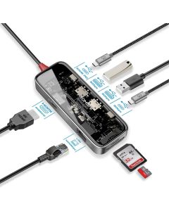 موزع USB-C متعدد المنافذ فائق السرعة من بروميت 8 في 1 مع توصيل طاقة 100 وات، TransHub-mini