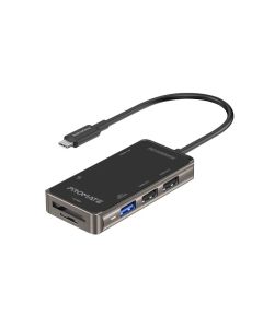 موزع بروميت برايم هب-لايت USB-C 7 في 1 مع منفذ HDMI بدقة 4K، و3 منافذ USB 3.0، وشحن USB-C، وقارئات بطاقات SD/TF - محول متعدد المنافذ فائق الصغر