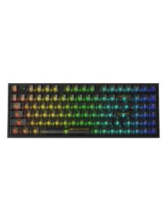 لوحة مفاتيح ألعاب Redragon K658CTB-RGB-PRO لاسلكية RGB، 94 مفتاحًا، اتصال ثلاثي الأوضاع (USB-C، بلوتوث 3.0/5.0، 2.4 جيجاهرتز)، تصميم شفاف بالكامل، منافذ قابلة للتبديل السريع، إسفنج ممتص للصوت، أغطية مفاتيح كريستالية، مفاتيح ميكانيكية مخصصة