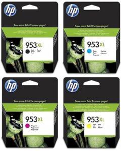 مجموعة كاملة من خراطيش الحبر الأصلية HP 953XL عالية الإنتاجية (أسود، سماوي، أصفر، أرجواني)