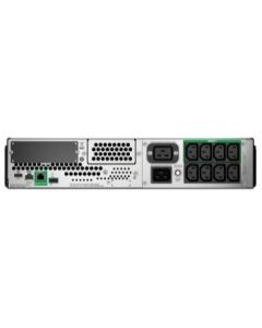 APC سمارت-UPS موديل SMT2200RMI2UC، بقدرة 2200 فولت أمبير، نوع تفاعلي مع الخط (Line-Interactive)، جهد 230 فولت، تصميم للتركيب في الرف (2U)، يحتوي على 8 منافذ IEC C13 و2 منافذ IEC C19، مزود بتقنية تثبيت الجهد التلقائي (AVR) وشاشة LCD، منفذ Smart Connect وفت