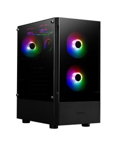 علبة ألعاب GAMDIAS TALOS E3 سوداء متوسطة الحجم - زجاج مقسّى، مراوح مزودة بتقنية ARGB، تدفق هواء عالي، دعم لوحات الأم من نوع ATX/Micro ATX/Mini ITX، تصميم داخلي ذو حجرتين، متوافقة مع أنظمة التبريد السائل