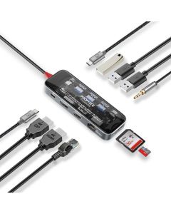 Promate TransHub‑Pro USB‑C Keyboard‑Accessory Hub – 11‑in‑1 Transparent Dock, 100 W PD, Dual 4K Display, Gigabit LAN