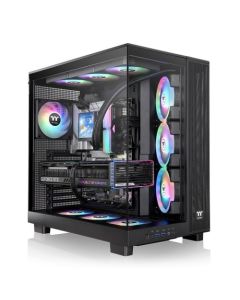 Thermaltake View 380 XL TG ARGB أسود - هيكل ATX متوسط الحجم ثنائي الغرف، 4 مراوح ARGB مقاس 120 مم، موصل مخفي، ألواح أمامية وجانبية من الزجاج المقسّى - أسود
