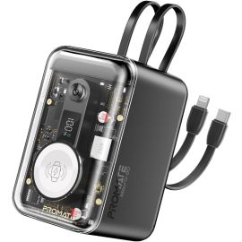 Promate 20000mAh Power Bank Universal Charger with Built-In USB-C,Lightning Cables 3W Apple Watch Charger