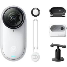 كاميرا Insta360 GO 3s بدقة فيديو تصل إلى 4K، أقصى معدل بت للفيديو 120 ميجابت/ثانية، ذاكرة تخزين 128 جيجابايت، وحدة أكشن مع التثبيت التلقائي، متوافقة مع Apple FindMy، قلادة مغناطيسية، اللون الأبيض
