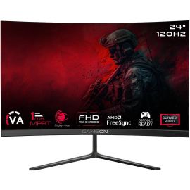 شاشات ألعاب GAMEON المنحنية مقاس 24 بوصة GOC24F120VA FHD VA، بدقة 1920 × 1080، ومعدل تحديث 120 هرتز، واستجابة MPRT 1 مللي ثانية، ومنفذ HDMI 2.1، وتقنية AMD FreeSync، باللون الأسود