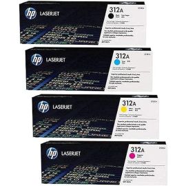 مجموعة كاملة من خراطيش الحبر الليزري الأصلية HP 312A (أسود، أزرق سماوي، أصفر، أرجواني)
