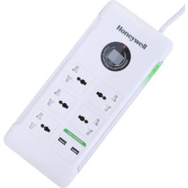 واقي التيار الكهربائي هانيويل بلاتينيوم بـ 5 منافذ مع منفذي USB، كابل بطول 1.5 متر، تقنية X3 MOV (أبيض) | HC000018/SRG/1.5M/WHT/5/2U/UK