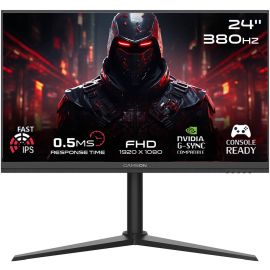 شاشة ألعاب GAMEON Midnight Pro Series مقاس 24 بوصة FHD سريعة IPS بدقة 1920 × 1080 ومعدل تحديث 380 هرتز ووقت استجابة 0.5 مللي ثانية وتقنية NVIDIA G-Sync وAMD FreeSync، لون أسود