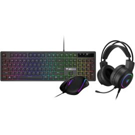 GAMDIAS Poseidon E2 3-in-1 Gaming Combo, Includes ARES E3 104-Key Membrane Keyboard, AURA GS3 3,600 DPI Mouse & 50mm Driver Headset, Black