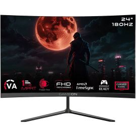شاشة ألعاب GAMEON المنحنية مقاس 24 بوصة GOC24F180VA FHD VA، بدقة 1920 × 1080، ومعدل تحديث 180 هرتز، واستجابة MPRT 0.5 مللي ثانية، وتقنية AMD FreeSync، ومنفذ HDMI 2.1، باللون الأسود