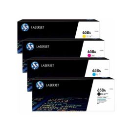 مجموعة كاملة من خراطيش الحبر الليزري الأصلية HP 658A (أسود، سماوي، أصفر، أرجواني)