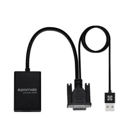 محول بروميت برولينك-V2H VGA إلى HDMI مع صوت USB وطاقة - 1080 بكسل، 60 هرتز، 1.65 جيجابت في الثانية، توصيل وتشغيل، تصميم صغير الحجم - أسود