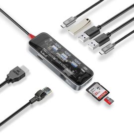Promate TransHub-Go USB-C Hub – Transparent 9‑in‑1 Multiport Hub with 100W PD, Gigabit Ethernet, 4K HDMI, USB‑A, SD/TF – TransHub-Go Keyboard Name